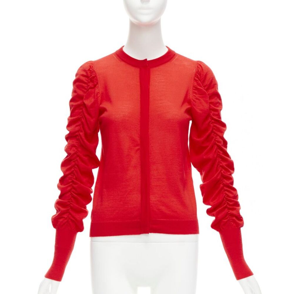 Dice Kayek Ruched Sleeves Crew Neck Cardigan Sweater